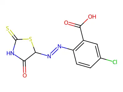 5-chloro-2-[(4-oxo-2-sulfanylidene-1,3-thiazolidin-5-yl)diazenyl]benzoic Acid structure