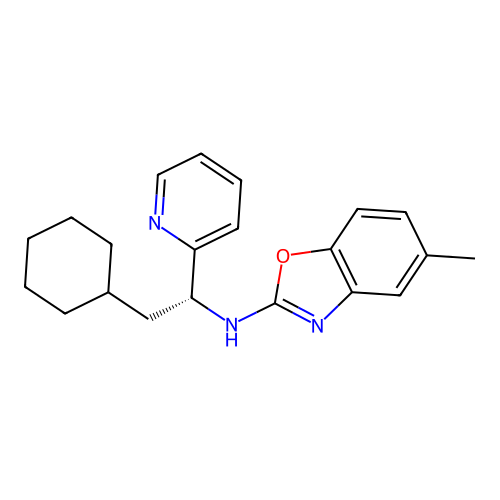 N-[(1R)-2-cyclohexyl-1-pyridin-2-ylethyl]-5-methyl-1,3-benzoxazol-2-amine structure