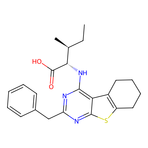 N-(2-benzyl-5,6,7,8-tetrahydro[1]benzothieno[2,3-d]pyrimidin-4-yl)-L-isoleucine structure