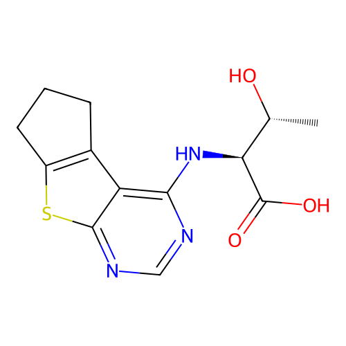 (2S,3R)-2-((6,7-dihydro-5H-cyclopenta[4,5]thieno[2,3-d]pyrimidin-4-yl)amino)-3-hydroxybutanoic acid structure