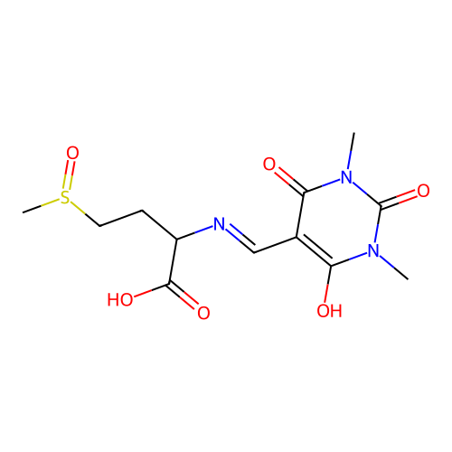 2-(((1,3-dimethyl-2,4,6-trioxotetrahydropyrimidin-5(2H)-ylidene)methyl)amino)-4-(methylsulfinyl)butanoic acid structure