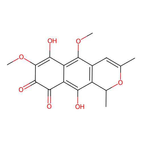 6,10-dihydroxy-5,7-dimethoxy-1,3-dimethyl-1H-benzo[g]isochromene-8,9-dione structure