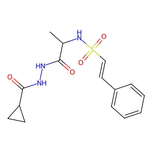 (E)-N-[1-[2-(cyclopropanecarbonyl)hydrazinyl]-1-oxopropan-2-yl]-2-phenylethenesulfonamide structure