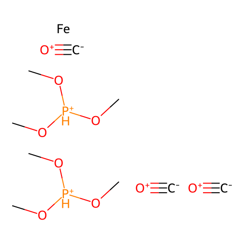 Tricarbonylbis(trimethyl phosphite-p)iron structure