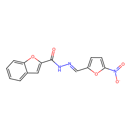 N-[(E)-(5-nitrofuran-2-yl)methylideneamino]-1-benzofuran-2-carboxamide structure