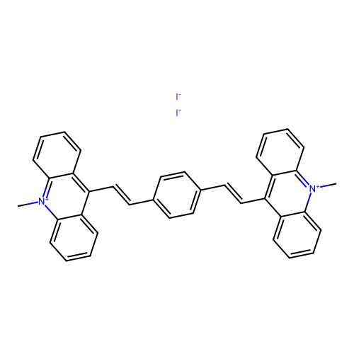 10-Methyl-9-((E)-2-(4-((E)-2-(10-methylacridin-10-ium-9-yl)ethenyl)phenyl)ethenyl)acridin-10-ium diiodide structure