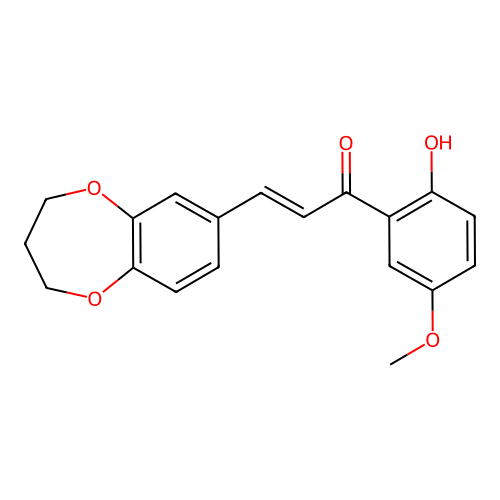 (E)-3-(3,4-dihydro-2H-benzo[b][1,4]dioxepin-7-yl)-1-(2-hydroxy-5-methoxyphenyl)prop-2-en-1-one structure