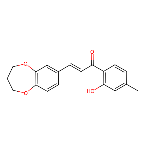 (2E)-3-(3,4-DIHYDRO-2H-1,5-BENZODIOXEPIN-7-YL)-1-(2-HYDROXY-4-METHYLPHENYL)PROP-2-EN-1-ONE structure