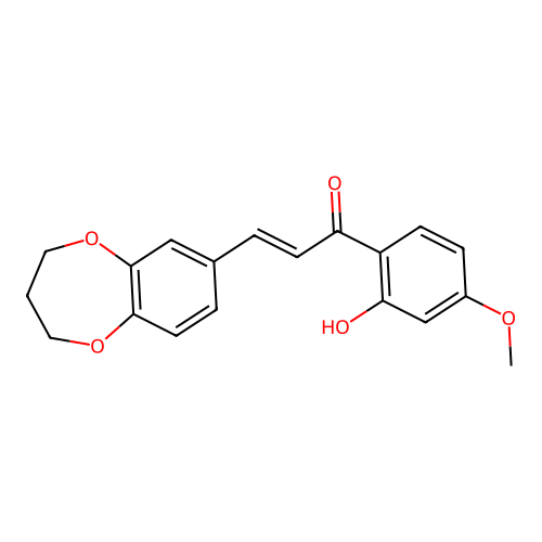 (E)-3-(3,4-dihydro-2H-1,5-benzodioxepin-7-yl)-1-(2-hydroxy-4-methoxyphenyl)prop-2-en-1-one structure