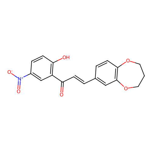 (2E)-3-(3,4-dihydro-2H-1,5-benzodioxepin-7-yl)-1-(2-hydroxy-5-nitrophenyl)prop-2-en-1-one structure