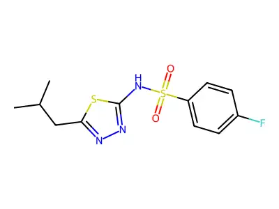 4-fluoro-N-[5-(2-methylpropyl)-1,3,4-thiadiazol-2-yl]benzenesulfonamide structure
