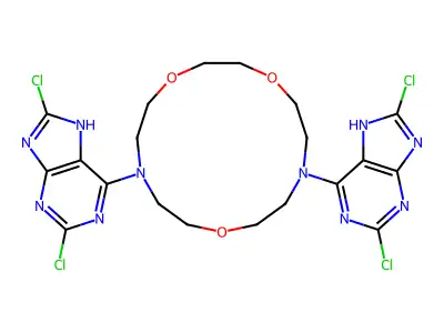 1,4,10-Trioxa-7,13-diazacyclopentadecane, 7,13-bis(2,8-dichloro-1H-purin-6-yl)- structure