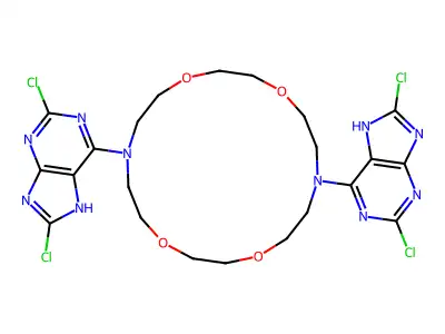 1,4,10,13-Tetraoxa-7,16-diazacyclooctadecane, 7,16-bis(2,8-dichloro-1H-purin-6-yl)- structure
