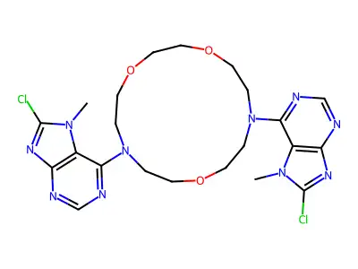 1,4,10-Trioxa-7,13-diazacyclopentadecane, 7,13-bis(8-chloro-7-methyl-7H-purin-6-yl)- structure