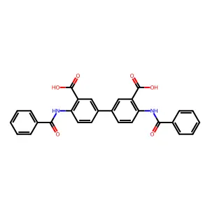 2-Benzamido-5-(4-benzamido-3-carboxyphenyl)benzoic acid structure