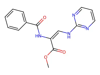 Methyl 2-(phenylformamido)-3-[(pyrimidin-2-yl)amino]prop-2-enoate structure