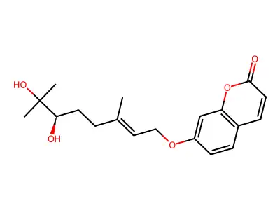 7-[(6R)-6,7-dihydroxy-3,7-dimethyloct-2-enoxy]chromen-2-one structure