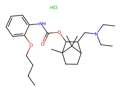 Carbamic acid, (2-butoxyphenyl)-, 3-((diethylamino)methyl)-1,7,7-trimethylbicyclo(2.2.1)hept-2-yl ester, monohydrochloride, (endo,endo)-(+-)- structure
