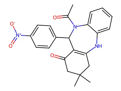 5-acetyl-9,9-dimethyl-6-(4-nitrophenyl)-6,8,10,11-tetrahydrobenzo[b][1,4]benzodiazepin-7-one structure