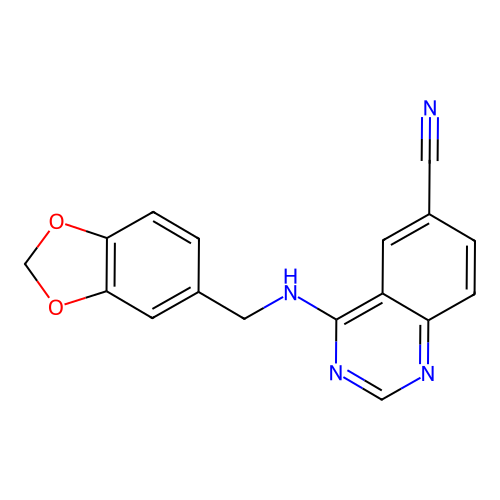 4-[(Benzo[1,3]dioxol-5-ylmethyl)-amino]-quinazoline-6-carbonitrile structure