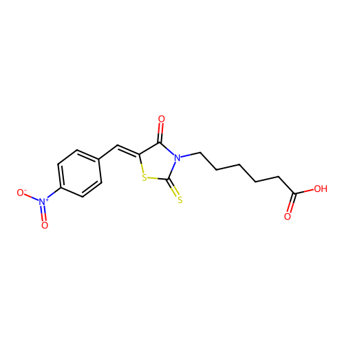 6-[5-(4-Nitrobenzylidene)-4-oxo-2-thioxo-1,3-thiazolidin-3-yl]hexanoic acid structure