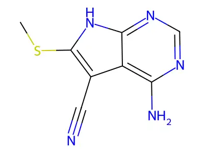 4-amino-6-methylsulfanyl-7H-pyrrolo[2,3-d]pyrimidine-5-carbonitrile structure
