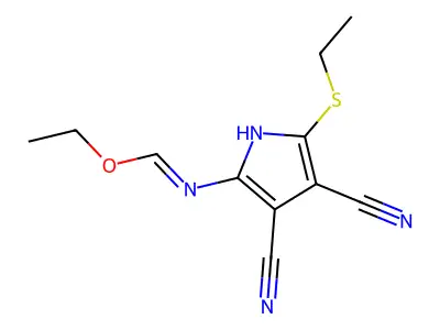 ethyl N-(3,4-dicyano-5-ethylsulfanyl-1H-pyrrol-2-yl)methanimidate structure