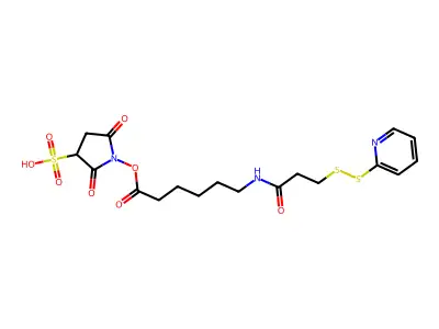 Sulphosuccinimidyl 6-(3-(2-pyridyldithio)propionamido)hexanoate structure