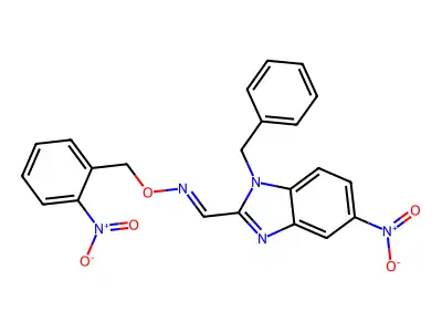 1-(1-benzyl-5-nitrobenzimidazol-2-yl)-N-[(2-nitrophenyl)methoxy]methanimine structure