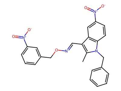 1-(1-benzyl-2-methyl-5-nitroindol-3-yl)-N-[(3-nitrophenyl)methoxy]methanimine structure