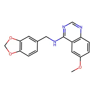 N-(1,3-苯并二氧杂环戊烯-5-基甲基)-6-甲氧基-4-喹唑胺 structure