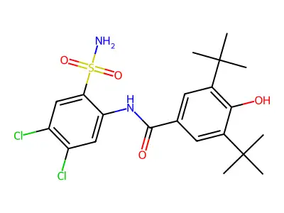 3,5-Bis(1,1-dimethylethyl)-4-hydroxy-N-(4,5-dichloro-2-sulfamoylphenyl)benzamide structure