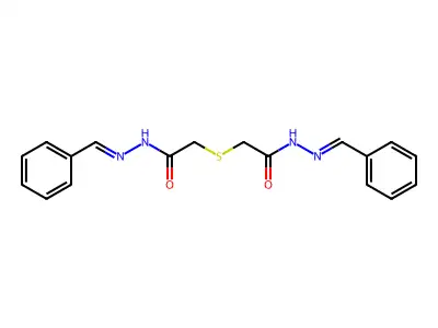 N-(benzylideneamino)-2-[2-(2-benzylidenehydrazinyl)-2-oxoethyl]sulfanylacetamide structure