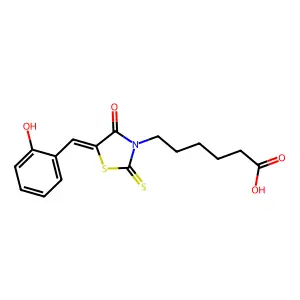 6-[(5E)-5-[(2-hydroxyphenyl)methylidene]-4-oxo-2-sulfanylidene-1,3-thiazolidin-3-yl]hexanoic acid structure