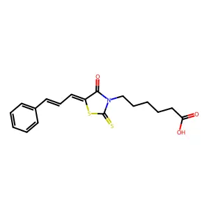 6-((E)-4-oxo-5-((E)-3-phenylallylidene)-2-thioxothiazolidin-3-yl)hexanoic acid structure