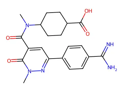 4-[[6-(4-carbamimidoylphenyl)-2-methyl-3-oxopyridazine-4-carbonyl]-methylamino]cyclohexane-1-carboxylic acid structure