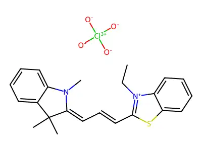 3-Ethyl-2-[(E,3Z)-3-(1,3,3-trimethylindol-2-ylidene)prop-1-enyl]-1,3-benzothiazol-3-ium;perchlorate structure