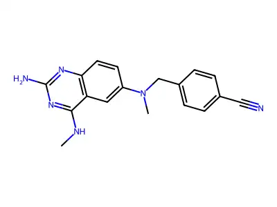 Benzonitrile, 4-(((2-amino-4-(methylamino)-6-quinazolinyl)methylamino)methyl)- structure