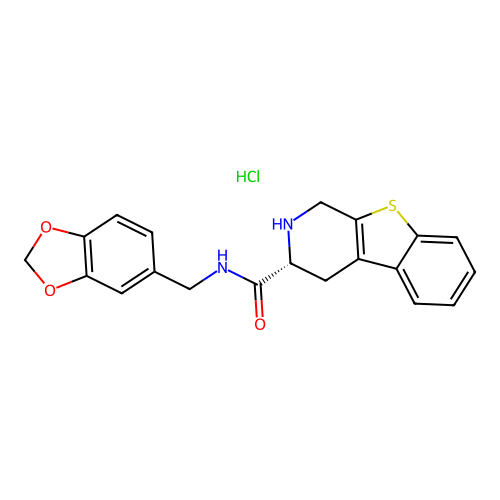 (1)Benzothieno(2,3-C)pyridine-3-carboxamide, N-(1,3-benzodioxol-5-ylmethyl)-1,2,3,4-tetrahydro-, monohydrochloride, (3R)- structure