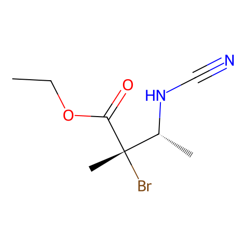 ethyl (2S,3R)-2-bromo-3-(cyanoamino)-2-methylbutanoate structure