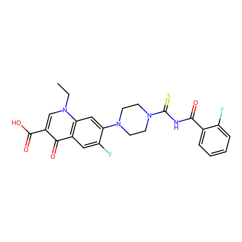 1-Ethyl-6-fluoro-7-[4-(2-fluoro-benzoylaminocarbothioyl)-piperazin-1-yl]-4-oxo-1,4-dihydro-quinoline-3-c arboxylic acid structure