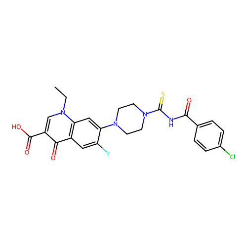 7-(4-{[(4-chlorophenyl)carbonyl]carbamothioyl}piperazin-1-yl)-1-ethyl-6-fluoro-4-oxo-1,4-dihydroquinoline-3-carboxylic acid structure