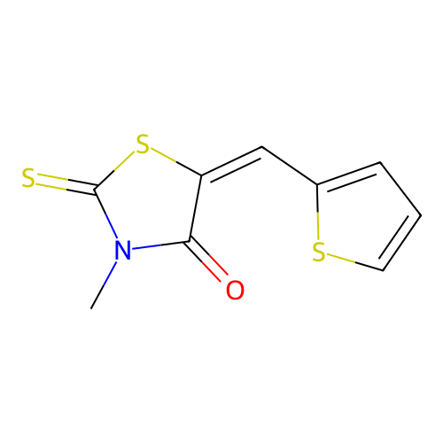 (5E)-3-methyl-5-(thiophen-2-ylmethylidene)-2-thioxo-1,3-thiazolidin-4-one structure