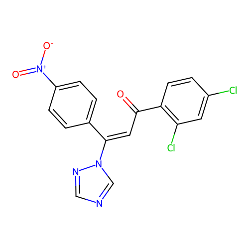 (E)-1-(2,4-dichlorophenyl)-3-(4-nitrophenyl)-3-(1,2,4-triazol-1-yl)prop-2-en-1-one structure