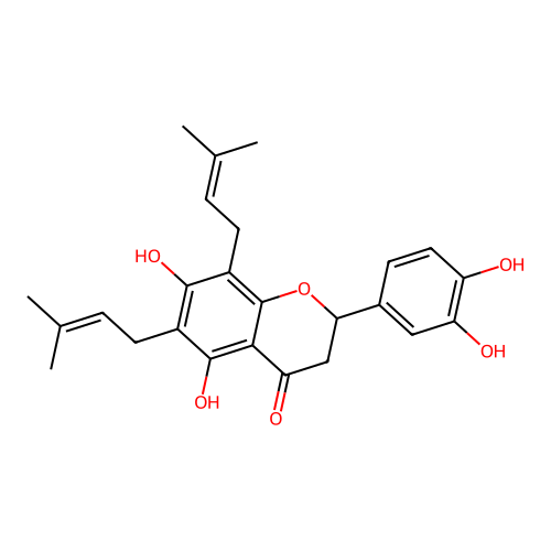 5,7,3',4'-Tetrahydroxy-6,8-di-C-prenylflavanone structure