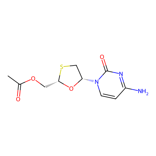 [(2S,5R)-5-(4-amino-2-oxo-pyrimidin-1-yl)-1,3-oxathiolan-2-yl]methyl acetate structure