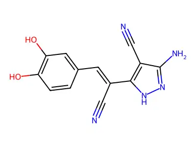 3-amino-5-[1-cyano-2-(3,4-dihydroxyphenyl)ethenyl]-1H-pyrazole-4-carbonitrile structure
