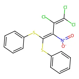 (1-(Bis(phenylthio)methylene)-2,3,3-trichloro-2-propenyl)(hydroxy)azane oxide structure