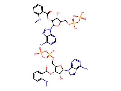 Adenosine 5'-(trihydrogen diphosphate), 3'-(2-(methylamino)benzoate) structure