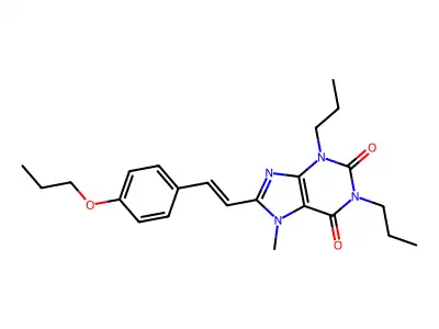 7-Methyl-8-[2-(4-propoxyphenyl)ethenyl]-1,3-dipropylpurine-2,6-dione structure